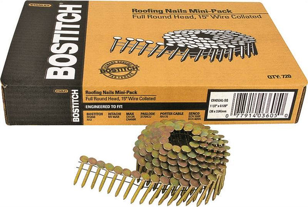 Bostitch CR4DGAL Roofing Nail, 1-1/2 in L, 11 Gauge, Galvanized Steel, Smooth Shank