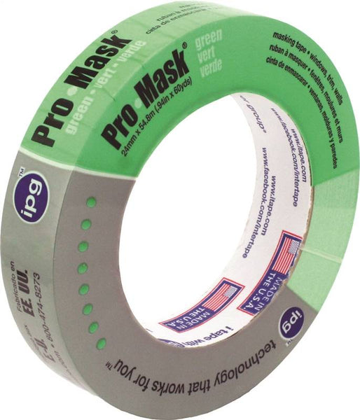 IPG 5803-1 Masking Tape, 60 yd L, 0.94 in W, Crepe Paper Backing, Light Green