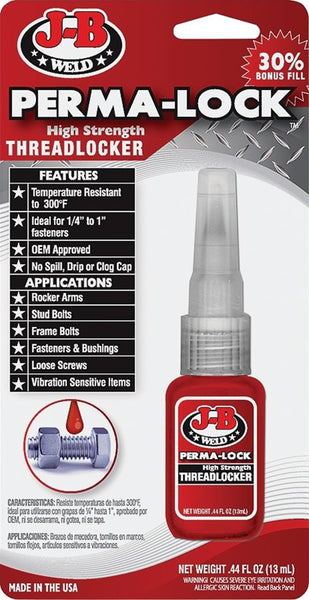 J-B WELD Perma-Lock 27113 Threadlocker, Liquid, Mild Organic, Red, 13 mL Bottle