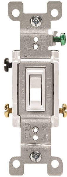 Leviton 1453-2W Switch, 15 A, 120 V, 3 -Position, Push-In Terminal, Thermoplastic Housing Material, White