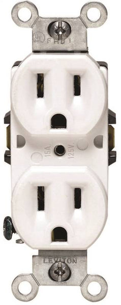 Leviton 218-05248-WCP Duplex Receptacle, 2 -Pole, 15 A, 125 V, Push-In, Side Wiring, NEMA: 5-15R, White