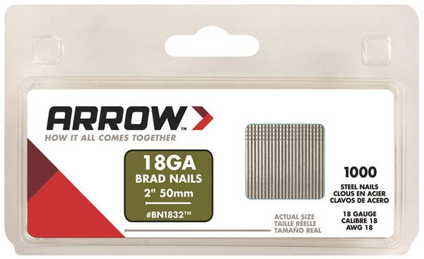 Arrow BN1832CS Brad Nail, 2 in L, Galvanized Steel, Round Head, Round Shank, Chisel Point