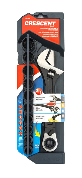 Crescent CPTAW8 Adjustable Wrench and Spline Socket Set, 1 in Jaw, Steel, Black Phosphate