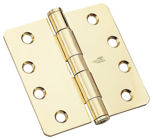National Hardware 179RC Series N236-142 Standard Weight Template Hinge, 4 in H Frame Leaf, Steel, Bright Brass, 85 lb