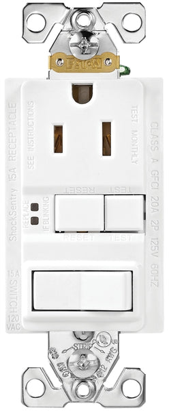 EATON TRSGFS15W-M-L Receptacle, 125 V, 15 A, NEMA: NEMA 5-15R, White