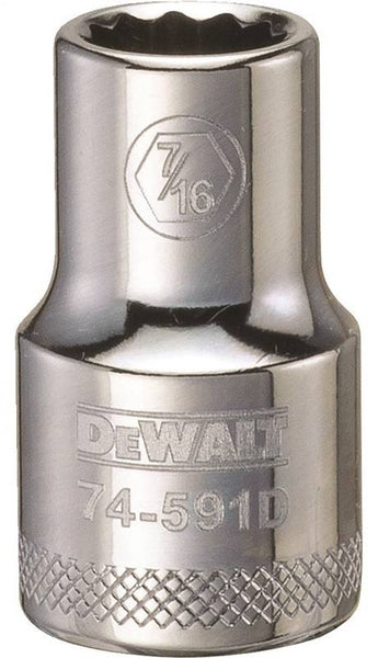 DeWALT DWMT74591OSP Drive Socket, 7/16 in Socket, 1/2 in Drive, 12-Point, Steel, Polished Chrome Vanadium