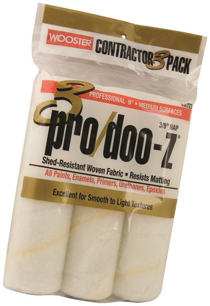 WOOSTER RR723-9 Paint Roller Cover, 3/8 in Thick Nap, 9 in L, Woven Fabric Cover, White