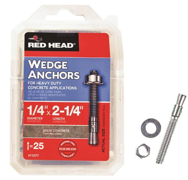 RED HEAD TruBolt Series 12377 Wedge Anchor, 1/4 in Dia, 2-1/4 in OAL