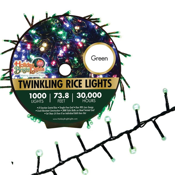 Holiday Bright Lights LED-3MR1000-GGR Straight Rice Light Set, LED Lamp, Green Light