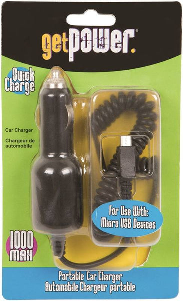 GetPower GP-CLA-M Vehicle Charging Cable, Micro-USB, Black, 3 ft L