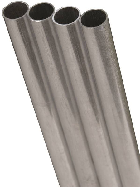 K & S 87123 Decorative Metal Tube, Round, 12 in L, 1/2 in Dia, 22 ga Wall, Stainless Steel, Polished