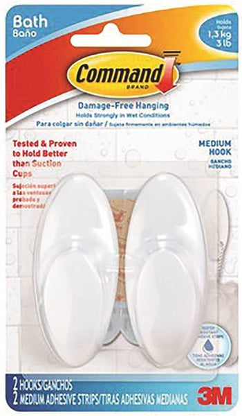 Command BATH18-ES Bath Hook, Plastic, Frosted