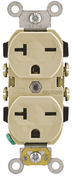 Leviton 051-05822-00I Single Receptacle, 2 -Pole, 250 V, 20 A, NEMA: NEMA 6-20R, Ivory