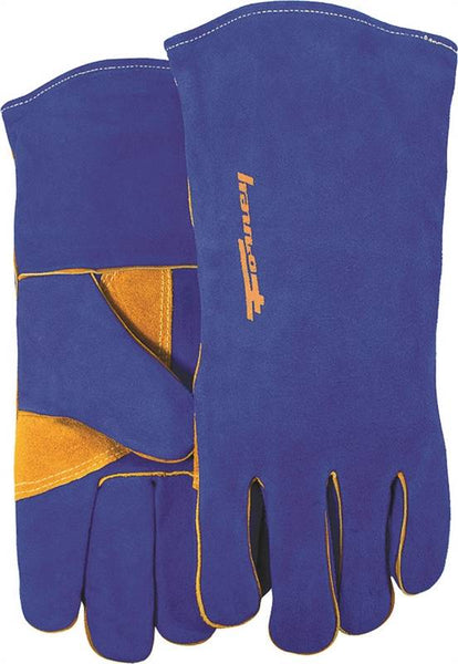 ForneyHide 53423 Welding Gloves, Men's, XL, Gauntlet Cuff, Leather Palm, Blue, Reinforced Crotch Thumb, Leather Back