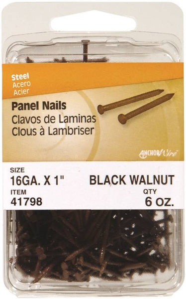 HILLMAN 41799 Panel Nail, 1-5/8 in L, Steel, Panel Head, Ring Shank, Walnut, 6 oz