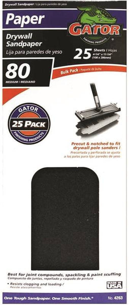 Gator 3310 Sanding Sheet, 11 in L, 4-3/8 in W, 80 Grit, Coarse, Silicone Carbide Abrasive