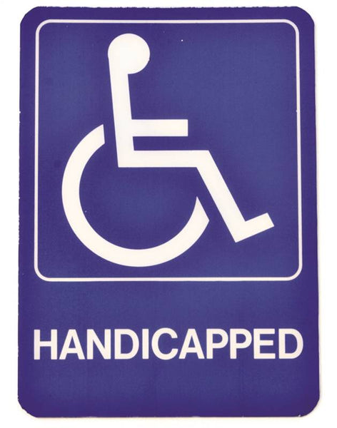 HY-KO D-17 Graphic Sign, Rectangular, HANDICAPPED, White Legend, Blue Background, Plastic, 5 in W x 7 in H Dimensions