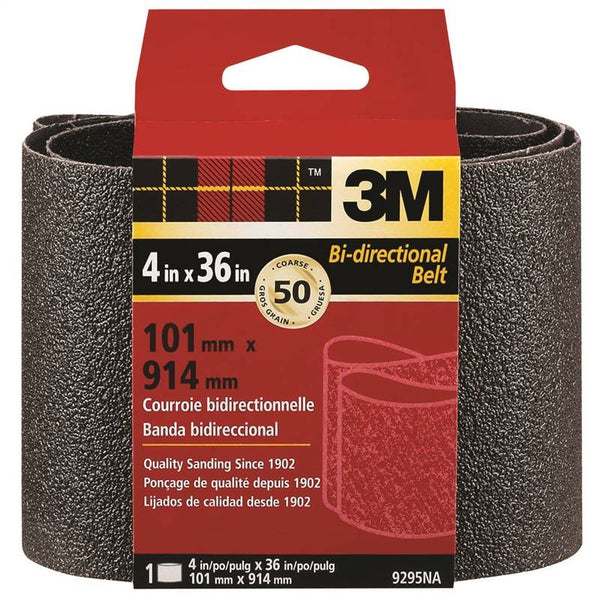 3M 9295 Sanding Belt, 50-Grit, Coarse, 36 in L, 4 in W, Aluminum Oxide