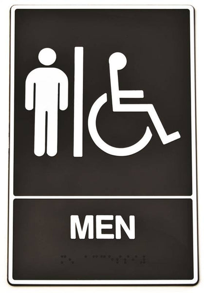 HY-KO DB-1 Graphic Sign, Rectangular, MEN, White Legend, Black Background, Plastic, 6 in W x 9 in H Dimensions