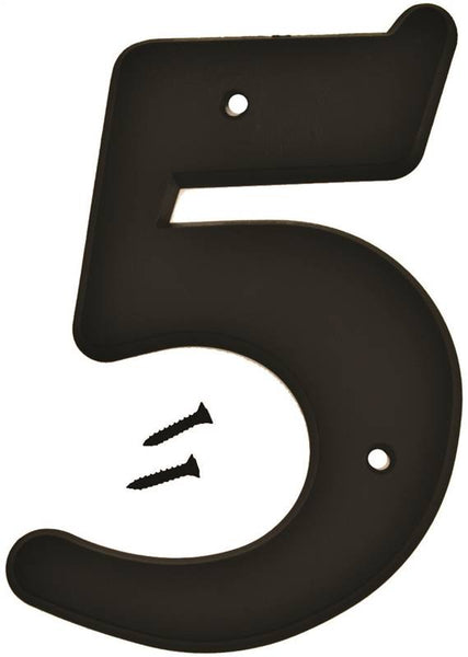 HY-KO 30200 Series 30205 House Number, Character: 5, 6 in H Character, Black Character, Plastic