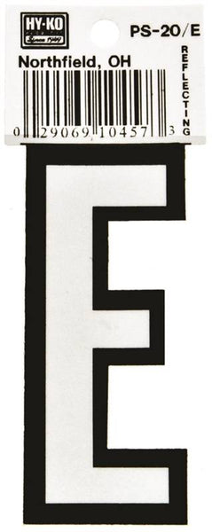 HY-KO PS-20/E Reflective Letter, Character: E, 3-1/4 in H Character, Black/White Character, Vinyl
