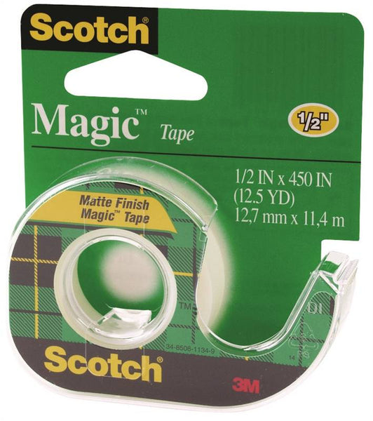 Scotch Magic 104 Office Tape, 450 in L, 1/2 in W, Plastic Backing
