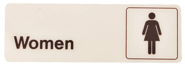 HY-KO D-14 Graphic Sign, Rectangular, WOMEN, Dark Brown Legend, White Background, Plastic, 3 in W x 9 in H Dimensions