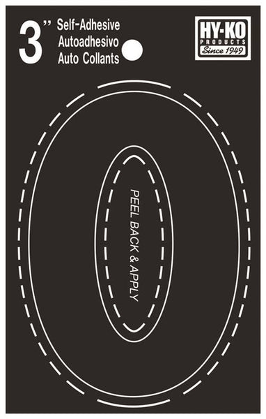 HY-KO 30400 Series 30410 Die-Cut Number, Character: 0, 3 in H Character, Black Character, Vinyl