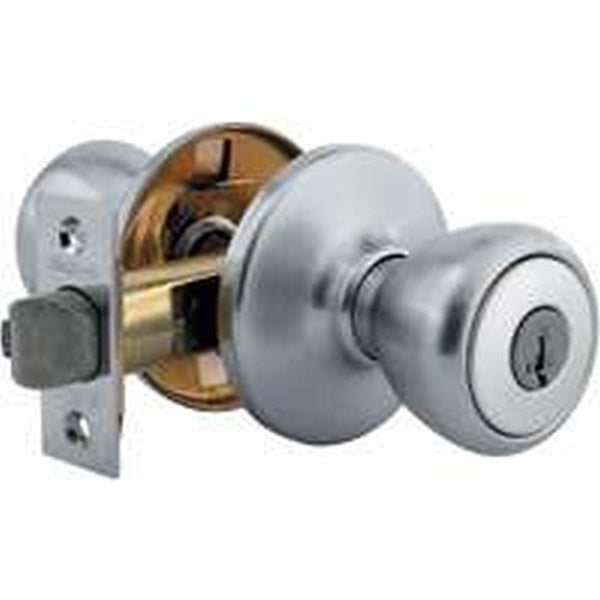 Kwikset 400T26D6ALRCSK3V1 Entry Knob, 3 Grade, Satin Chrome, 2-3/8, 2-3/4 in Backset, K3 Keyway