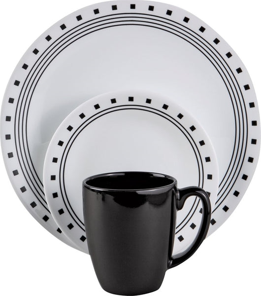 OLFA 1074208 Dinnerware Set, Vitrelle Glass, Black/White
