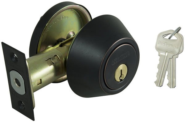 ProSource Deadbolt, 3 Grade, Aged Bronze, 2-3/8 to 2-3/4 in Backset, KW1 Keyway