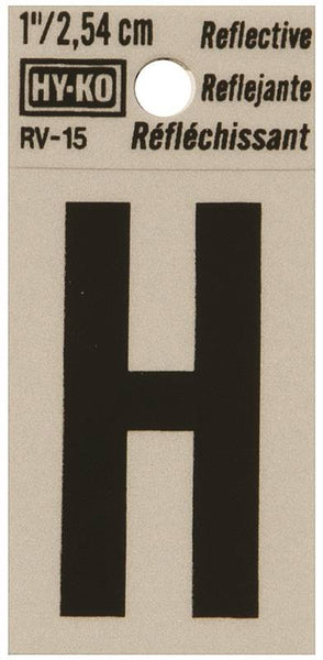 HY-KO RV-15/H Reflective Letter, Character: H, 1 in H Character, Black Character, Silver Background, Vinyl