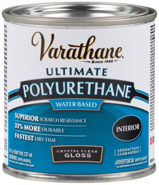 VARATHANE 200061H Polyurethane Paint, Gloss, Liquid, Crystal Clear, 0.5 pt, Can