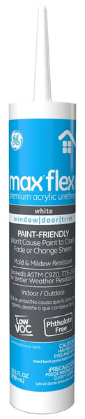 GE Max Flex 5000 GE22764 Siliconized Acrylic Caulk, White, -10 to 180 deg F, 10.1 oz Cartridge