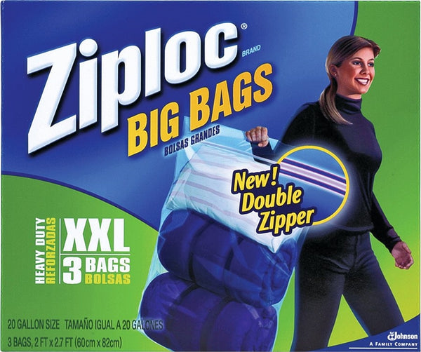 Ziploc Big Bag 71598 Flexible Tote, 20 gal Capacity, Plastic, Clear, Zipper Closure, 24 in L, 32-1/2 in W