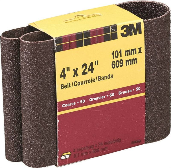 3M 9282 Sanding Belt, 50-Grit, Coarse, 24 in L, 4 in W, Aluminum Oxide