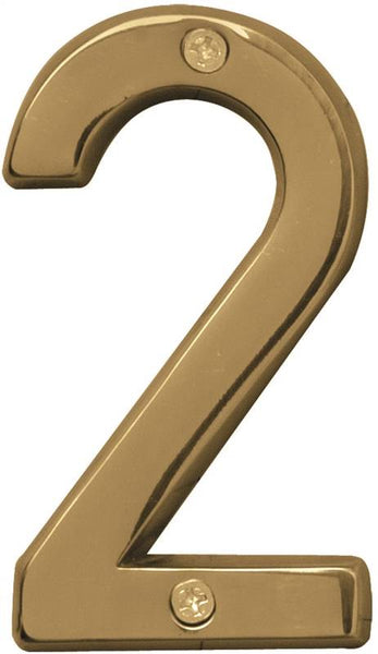 HY-KO Prestige Series BR-42PB/2 House Number, Character: 2, 4 in H Character, Brass Character, Brass