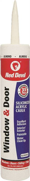 Red Devil 084620 Siliconized Acrylic Caulk, Almond, -20 to 180 deg F, 10.1 fl-oz Cartridge