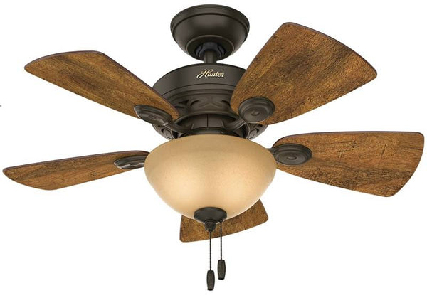 Hunter Watson Series 52090 Ceiling Fan, 5-Blade, Walnut Blade, 34 in Sweep, MDF Blade, 3-Speed, With Lights: Yes