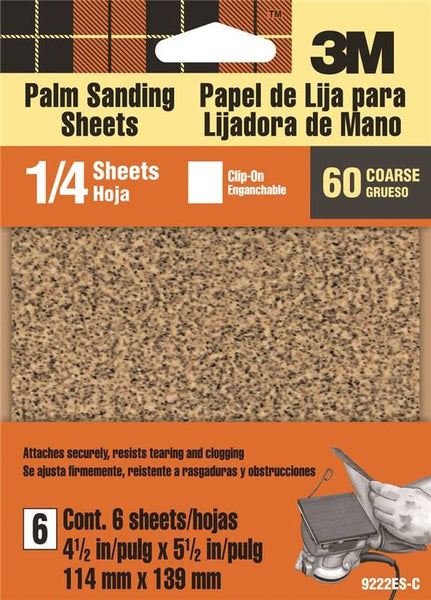 3M 9222NA Sanding Sheet, 60-Grit, Coarse, Aluminum Oxide, 5-1/2 in L