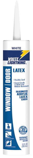 WHITE LIGHTNING W32000010 Siliconized Acrylic Latex Caulk, White, 5 to 7 days Curing, -30 to 180 deg F, 10 fl-oz