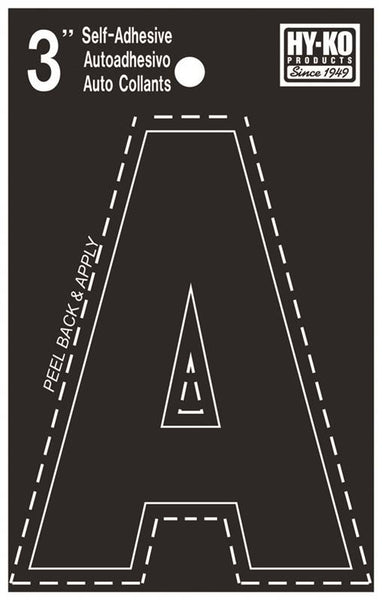 HY-KO 30400 Series 30411 Die-Cut Letter, Character: A, 3 in H Character, Black Character, Vinyl