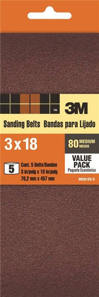 3M SandBlaster 99261 Sanding Belt, 80-Grit, Medium, 18 in L, 3 in W, Aluminum Oxide