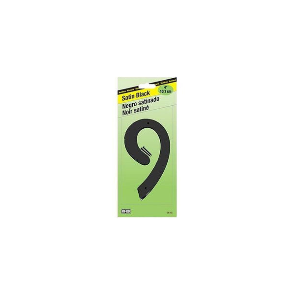 HY-KO BK-40/9 House Number, Character: 9, 4 in H Character, Black Character, Zinc