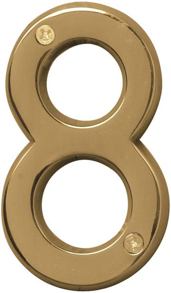 HY-KO Prestige Series BR-42PB/8 House Number, Character: 8, 4 in H Character, Brass Character, Solid Brass