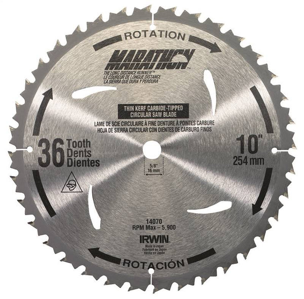 IRWIN MARATHON 24070 Table Saw Blade, 10 in Dia, 5/8 in Arbor, 40-Teeth, Carbide Cutting Edge