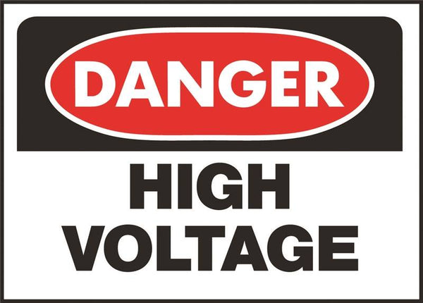 HY-KO 508 Danger Sign, Rectangular, HIGH VOLTAGE, Black Legend, White Background, Polyethylene