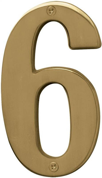 HY-KO Prestige Series BR-51PB/6 House Number, Character: 6, 5 in H Character, Brass Character, Solid Brass