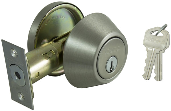 ProSource Deadbolt, 3 Grade, Satin Nickel, 2-3/8 to 2-3/4 in Backset, KW1 Keyway