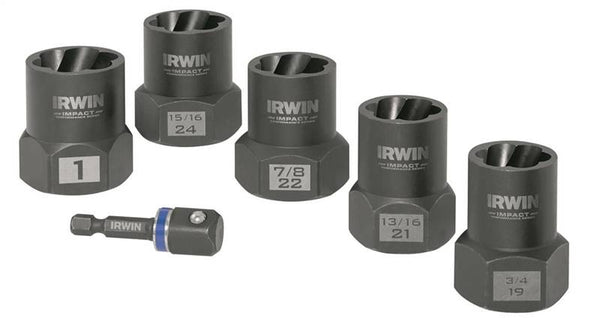 IRWIN Bolt-Grip 1859146 Lug Nut Set, 6-Piece, HCS, Specifications: Reverse Spiral Flute